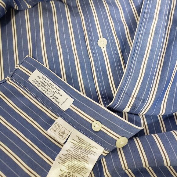 Brooks Brothers Men Shirt Large Regent Blue White Striped Non Iron Supima Cotton - Picture 10 of 10